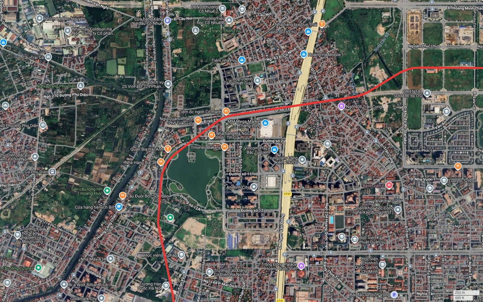 Tuyến metro số 10 Hà Nội cắt vuông góc đường Phạm Văn Đồng thuộc Vành đai 3 tại khu vực sông Cầu Đá, Cổ Nhuế