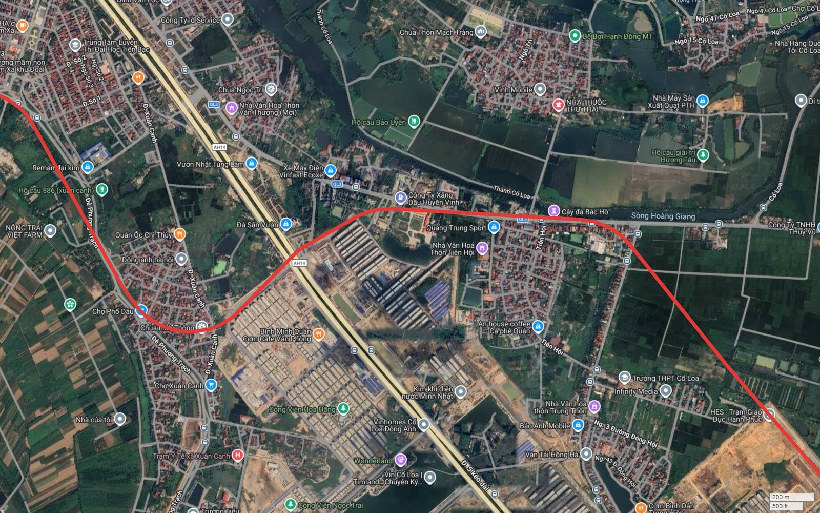 Tuyến metro số 10 Hà Nội chạy dọc sông Hoàng Giang qua Tiên Hội, sát rìa nam khu di tích Thành Cổ Loa