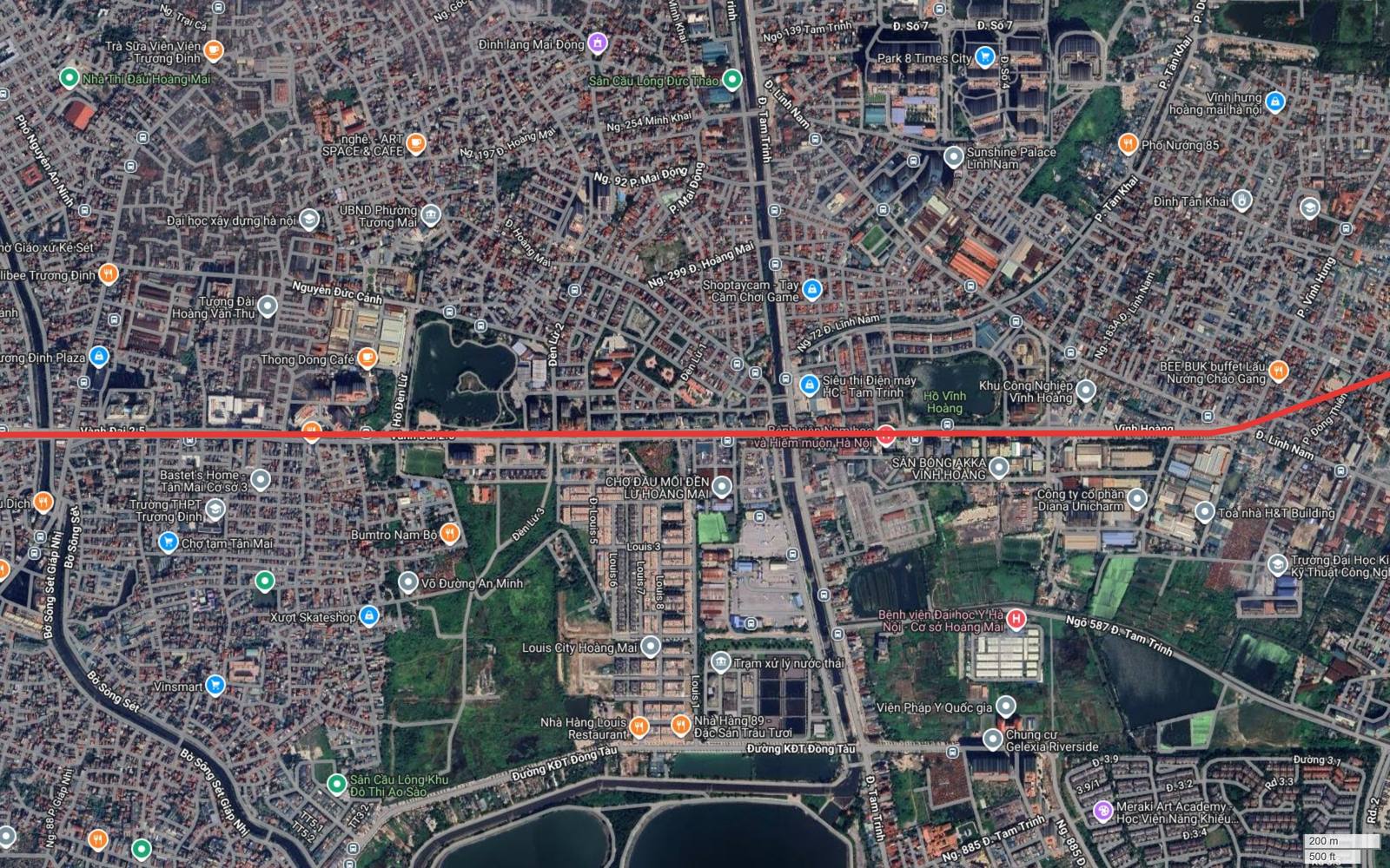 Tuyến metro số 10 Hà Nội chạy thẳng trên trục Vành đai 2.5 qua Đền Lừ và Tân Mai, đoạn ít giao cắt phức tạp nhất