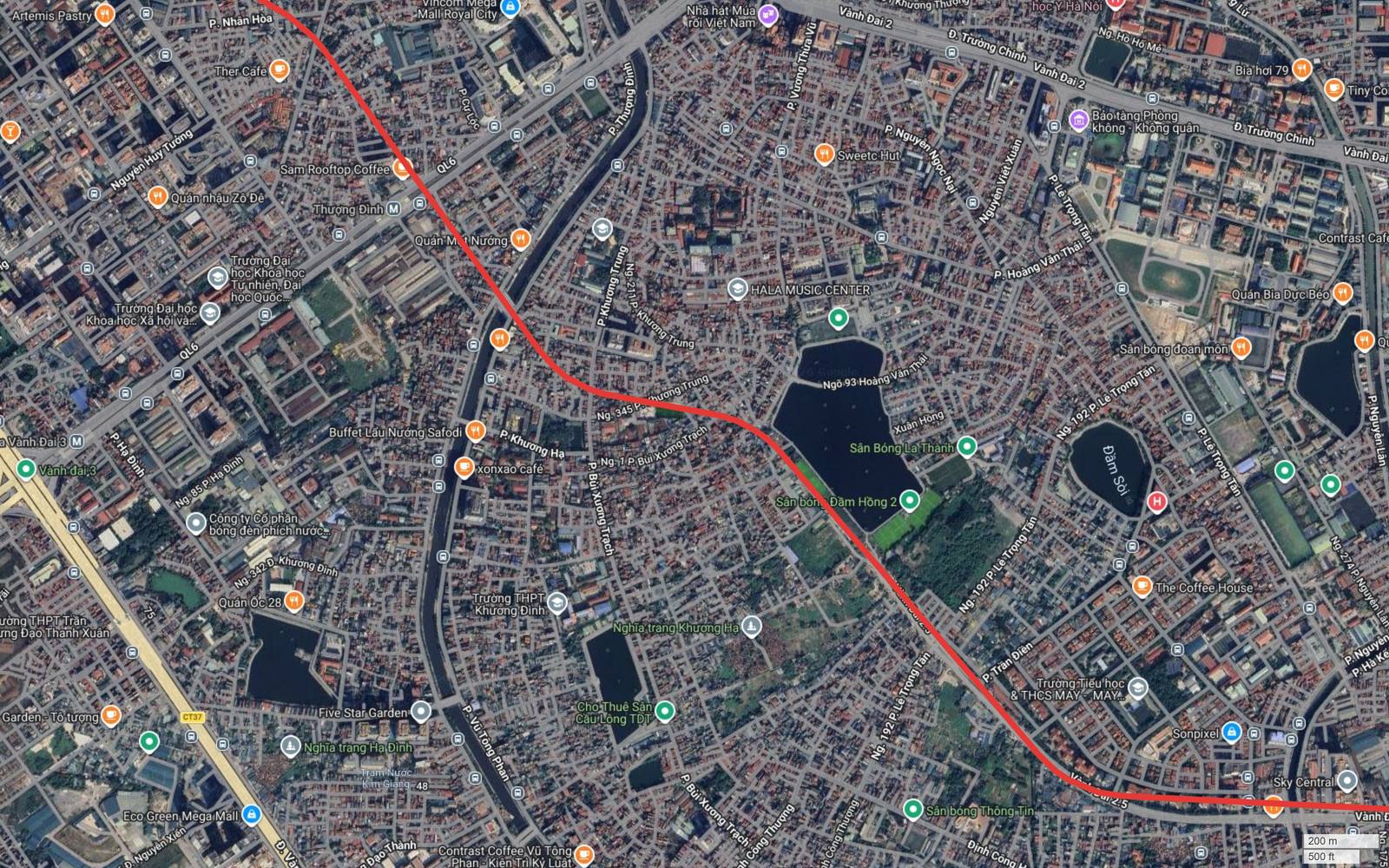 Tuyến metro số 10 Hà Nội cắt chéo lưới phố Khương Trung, Khương Đình và vượt sông Tô Lịch tại Thanh Xuân
